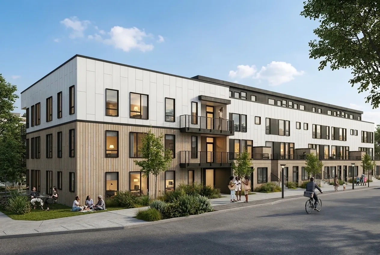 18th & Jackson — corner exterior rendering of the new-construction building